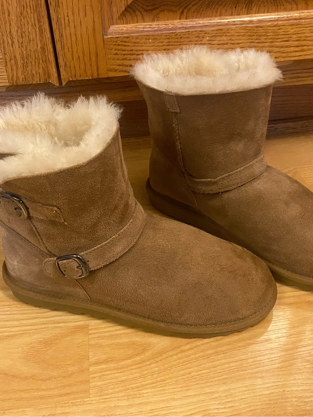 Kirkland Signature Girls Shearling Buckle Boots with Studs, Chestnut, Size 4